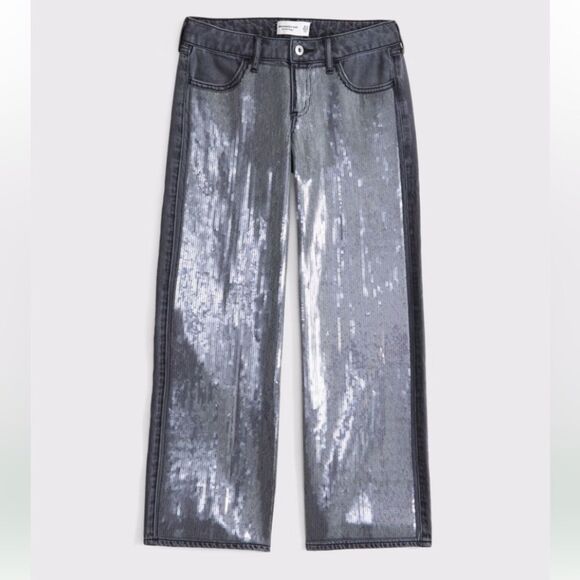 Abercrombie kids girls gray lightweight low rise baggy sequin jeans 15/16 Short - Picture 1 of 10